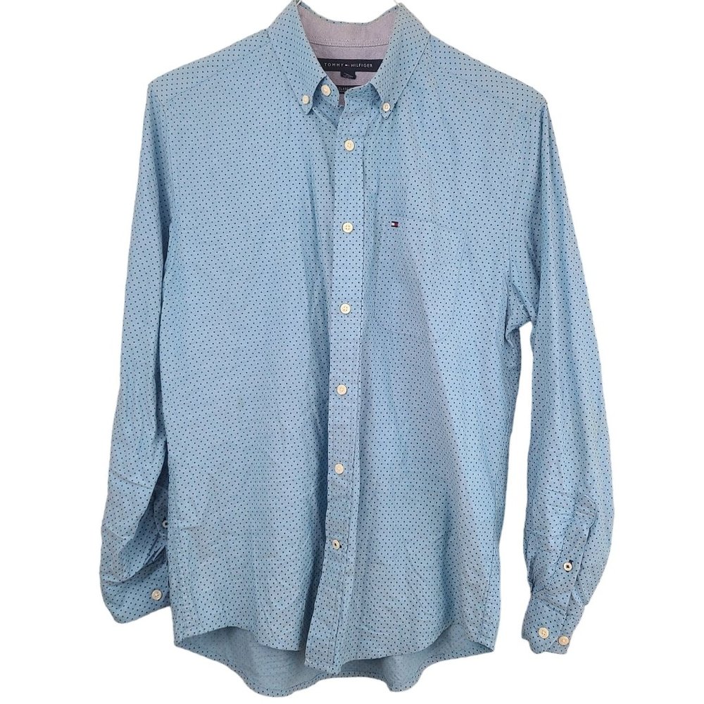 Tommy Hilfiger Mens Shirt Small S Blue Cotton Classic Fit Long Sleeve